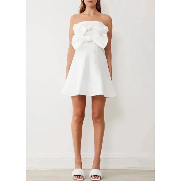 BHLDN Anthropologie BOSKEMPER Women's ARIEL Strapless Bow Dress White Size M - Picture 2 of 7